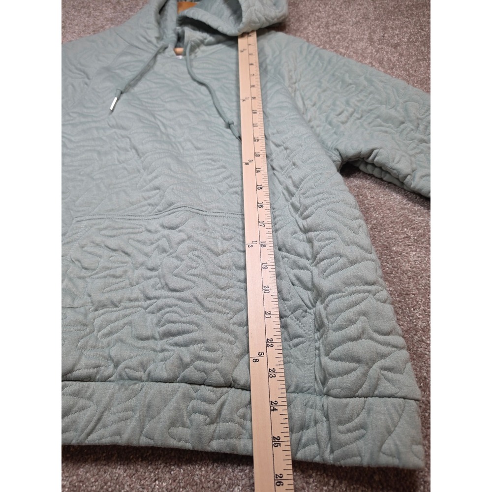 Nine West Sage Green Textured Quilted Pullover Hoodie Sweatshirt Womens Size M - Picture 5 of 10